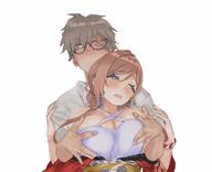 alternate_outfit artist:hame_dragon blue_eyes brown_hair character:himesaki_rinami_(gakuen_idolmaster) character:producer_(idolmaster) flushed_face grabbing_another's_breast groping kimono long_hair meta:animated series:gakuen_idolmaster series:idolmaster steaming_body // 996x808 // 825KB