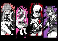 artist:jepy beauty_mark character:aru_(blue_archive) character:haruka_(blue_archive) character:kayoko_(blue_archive) character:mutsuki_(blue_archive) demon_horns hair_accessories halo horns in-series_category:gehenna_academy in-series_category:problem_solver_68 long_hair monochrome pointed_ears ponytail series:blue_archive short_hair side_ponytail two-tone_hair // 2048x1451 // 622KB