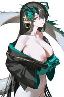 alternate_outfit artist:iumu black_hair character:dusk_(arknights) dragon_girl dragon_horns dragon_tail hair_accessories hair_covering_eye horns in-series_category:feranmut in-series_category:sui_siblings in-series_category:yan kimono long_hair peek pointed_ears red_eyes series:arknights tail // 1175x1793 // 1.2MB