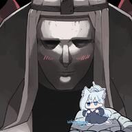 animal_ears artist:whitydragon blue_eyes character:shiroko_terror_(blue_archive) chibi dress grey_hair hair_accessories halo heterochromia in-series_category:abydos_high_school in-series_category:foreclosure_task_force long_hair meta:animated series:blue_archive wolf_ears wolf_girl // 900x900 // 2.5MB