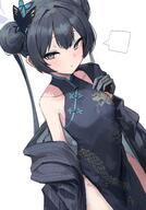 artist:gabang black_hair character:kisaki_(blue_archive) grey_eyes hair_accessories hair_braid hair_bun halo in-series_category:genryumon in-series_category:shanhaijing_secondary_school qipao series:blue_archive twin_tails // 2390x3417 // 847KB