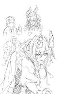 artist:kanuluillust character:ascalon_(arknights) character:doctor_(arknights) comic demon_horns horns in-series_category:rhodes_island in-series_category:s.w.e.e.p. in-series_category:sarkaz long_hair monochrome pointed_ears series:arknights // 1000x1500 // 198KB