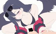 black_hair body_wings character:ichika_(blue_archive) character:ichika_(swimsuit)_(blue_archive) cowgirl_position feathered_wings female_on_top grey_eyes halo in-series_category:justice_task_force in-series_category:trinity_general_school meta:animated meta:work-in-progress nipple_play pov series:blue_archive sunglasses swimsuit vaginal_sex // 1200x720, 6s // 679KB