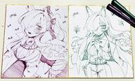 alternate_outfit animal_ears artist:omoti character:kanna_(blue_archive) dog_ears dog_girl halo in-series_category:public_peace_bureau in-series_category:valkyrie_police_school meta:traditional_art monochrome series:blue_archive sharp_teeth // 2048x1236 // 485KB