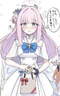 artist:eiraku_tee body_wings character:mika_(blue_archive) feathered_wings flushed_face hair_accessories hair_bun halo in-series_category:tea_party in-series_category:trinity_general_school long_hair meta:cropped pink_hair series:blue_archive yellow_eyes // 634x1011 // 136KB