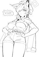 alternate_outfit animal_ears artist:gum_118 character:kanna_(blue_archive) dog_ears dog_girl dress hair_covering_eye halo in-series_category:public_peace_bureau in-series_category:valkyrie_police_school japanese_text long_hair low-cut_dress monochrome santa_outfit series:blue_archive sharp_teeth short_shorts // 2866x4096 // 657KB