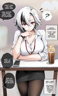 alternate_outfit artist:foxy_reine black_eyes character:arlecchino_(genshin_impact) english_text office_lady series:genshin_impact white_hair // 1200x1989 // 378KB