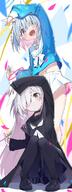 artist:mizumo_k1 black_eyes blue_eyes blue_hair character:arona_(blue_archive) character:plana_(blue_archive) hair_bow hair_braid hair_covering_eye halo in-series_category:general_student_council in-series_category:schale in-series_category:shittim_chest long_hair midriff pink_hair series:blue_archive short_hair white_hair // 1852x4912 // 3.2MB