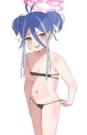 artist:mynameis_k blue_hair character:fubuki_(blue_archive) flushed_face hair_bun halo in-series_category:public_safety_bureau in-series_category:valkyrie_police_school micro_bikini red_eyes series:blue_archive // 1860x2879 // 1.1MB