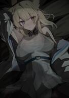 artist:lastmatch bird_girl blonde_hair blue_eyes character:perlica flushed_face head_wings in-series_category:liberi lingerie long_hair pov series:arknights series:arknights:_endfield steaming_body sweaty wet_shirt // 1179x1665 // 268KB