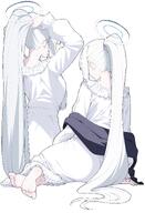 artist:reia character:noa_(blue_archive) character:noa_(pajama)_(blue_archive) halo in-series_category:millenium_science_school in-series_category:seminar long_hair mechanical_halo pajamas ponytail series:blue_archive white_hair // 3000x4386 // 4.3MB