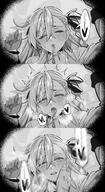 artist:hxd9585 character:olga_marie_animusphere_(fate) comic flushed_face hair_braid long_hair monochrome pov saliva_string series:fate steaming_body // 1000x1830 // 1022KB
