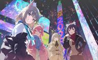 ahoge animal_ears artist:M.Q black_hair blue_eyes brown_hair cat_ears cat_girl character:hoshino_(blue_archive) character:nonomi_(blue_archive) character:serika_(blue_archive) character:shiroko_(blue_archive) english_text grey_hair hair_accessories hair_bun halo heterochromia in-series_category:abydos_high_school in-series_category:foreclosure_task_force long_hair pink_hair red_eyes series:blue_archive short_hair sweater twin_tails wolf_ears wolf_girl yellow_eyes // 1617x1000 // 2.1MB