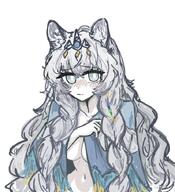 animal_ears artist:grape cat_ears cat_girl character:pramanix_(arknights) character:pramanix_the_prerita_(arknights) flushed_face hair_accessories hair_braid in-series_category:feline in-series_category:kjerag long_hair series:arknights white_eyes white_hair // 653x715 // 83KB