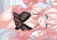alternate_outfit artist:rynn blue_eyes character:mimori_(blue_archive) halo in-series_category:allied_hyakkiyako_academy in-series_category:inner_discipline_club lingerie pajamas pink_hair pov series:blue_archive // 2048x1448 // 367KB