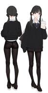 artist:amamitsuki black_eyes black_hair series:original short_hair skirt_lift sweater twin_tails // 1129x2200 // 132KB
