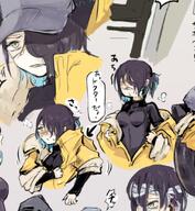 bodysuit character:asbestos_(arknights) eyepatch in-series_category:rim_billiton in-series_category:savra meta:artist_request meta:source_request series:arknights sharp_teeth steaming_body sweaty // 828x898 // 112KB