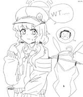 artist:kai_xin bunny_suit character:aoba_(blue_archive) character:doodle_sensei_(blue_archive) character:sensei_(blue_archive) english_text halo in-series_category:freight_logistics_department in-series_category:highlander_railroad_academy leotard monochrome rabbit_ears series:blue_archive twin_tails // 1760x2048 // 288KB