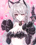 animal_ears artist:egg_tart body_wings cat_ears cat_girl cat_paws cat_tail character:haruna_(blue_archive) demon_wings flushed_face hair_braid halo in-series_category:gehenna_academy in-series_category:gourmet_research_society lingerie long_hair red_eyes series:blue_archive tail white_hair // 2000x2500 // 5.7MB