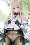 artist:kon_ka bird_girl blonde_hair blue_eyes character:perlica flushed_face head_wings in-series_category:liberi long_hair series:arknights series:arknights:_endfield skirt_lift // 936x1376 // 1.1MB