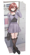 alternate_outfit artist:hame_dragon beauty_mark brown_hair casual_clothes character:higuchi_madoka_(idolmaster_shiny_colors) face_mask hair_bow purple_eyes series:idolmaster series:idolmaster_shiny_colors short_hair // 690x1238 // 125KB
