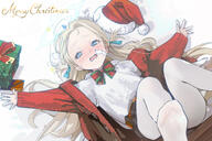 alternate_outfit artist:drive_shot blonde_hair blue_eyes character:sora_(blue_archive) english_text flushed_face halo in-series_category:angel_24 in-series_category:schale long_hair santa_outfit series:blue_archive // 3072x2048 // 2.3MB