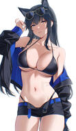 animal_ears artist:deras black_hair character:texas_(arknights) character:texas_the_omertosa_(arknights) in-series_category:lupo in-series_category:siracusa orange_eyes series:arknights short_shorts swimsuit wolf_ears wolf_girl // 1200x2073 // 1.6MB
