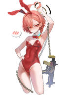 ahoge artist:bubble0823 beauty_mark bunny_suit character:neru_(blue_archive) character:neru_(bunny)_(blue_archive) chest_gap flushed_face hair_braid halo in-series_category:cleaning_&_clearing in-series_category:millenium_science_school leotard orange_hair rabbit_ears red_eyes series:blue_archive short_hair // 2894x4093 // 3.1MB