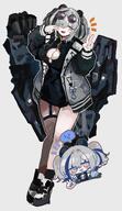 animal_ears artist:uhay bear_ears bear_girl brown_eyes character:feater_(arknights) chibi grey_hair hair_covering_eye in-series_category:lungmen in-series_category:ursus_(race) series:arknights short_hair sunglasses twin_tails v // 2373x4096 // 646KB