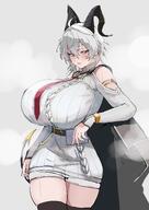 alternate_outfit artist:s4ika casual_clothes character:zani_(wuthering_waves) demon_horns horns red_eyes series:wuthering_waves short_hair short_shorts steaming_body sweater sweaty tail thigh_squish white_hair // 2823x4000 // 588KB