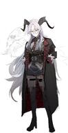 artist:flatshi demon_horns glasses horns long_hair series:original white_hair yellow_eyes // 1841x3563 // 411KB