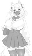 alternate_outfit animal_ears artist:radioNEET character:utage_(arknights) face_mask hair_accessories in-series_category:higashi in-series_category:nue landmine_girl monochrome series:arknights short_hair snake_tail twin_tails // 517x900 // 94KB