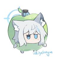 alternate_outfit animal_ears artist:whitydragon blue_eyes character:shiroko_(blue_archive) english_text grey_hair hair_accessories halo heterochromia in-series_category:abydos_high_school in-series_category:foreclosure_task_force meme series:blue_archive wolf_ears wolf_girl // 625x625 // 366KB