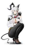 artist:amaruda character:zani_(wuthering_waves) demon_horns flushed_face horns lingerie pants red_eyes series:wuthering_waves short_hair tail teasing wet_shirt white_hair // 1080x1681 // 475KB