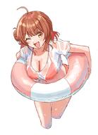 alternate_outfit artist:puka_0507 brown_eyes brown_hair character:hanami_ume_(gakuen_idolmaster) hair_bun series:gakuen_idolmaster series:idolmaster shirt_only short_hair swimsuit // 606x839 // 58KB