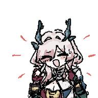 artist:grape beauty_mark character:mi_fu demon_horns horns in-series_category:sarkaz pink_hair pointed_ears series:arknights series:arknights:_endfield short_hair // 200x200 // 3.3KB