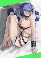 artist:s4ika blue_hair bondage character:promeia_(zenless_zone_zero) in-series_category:krampus_compliance_authority long_hair purple_eyes ribs series:zenless_zone_zero // 905x1280 // 1.3MB