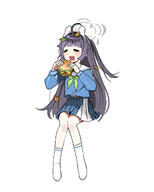 artist:h2b black_hair burger character:miyu_(blue_archive) halo in-series_category:rabbit_squad in-series_category:SRT_special_academy long_hair ponytail series:blue_archive // 1443x1804 // 334KB