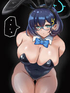 alternate_outfit artist:latte_(a_nextsystem) blue_hair bunny_suit character:chihiro_(blue_archive) glasses green_eyes hair_accessories halo in-series_category:millenium_science_school in-series_category:veritas leotard mechanical_halo rabbit_ears series:blue_archive short_hair // 2202x2934 // 2.1MB