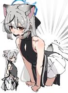 animal_ears artist:mira brown_eyes character:kokona_(blue_archive) flushed_face grey_hair hair_bow halo in-series_category:plum_blossom_garden in-series_category:shanhaijing_secondary_school japanese_text long_hair series:blue_archive tail // 1200x1643 // 1.1MB