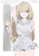 armpit artist:szs0k blonde_hair character:lusamine_(pokemon) dress flushed_face green_eyes hair_covering_eye long_hair messy_hair peek series:pokemon steaming_body // 2845x4096 // 779KB