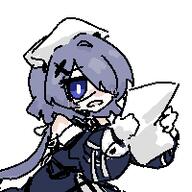 artist:grape blue_eyes character:whisperain_(arknights) eyepatch grey_hair hair_covering_eye in-series_category:iberia in-series_category:&aelig;gir_(race) series:arknights // 200x200 // 3.5KB