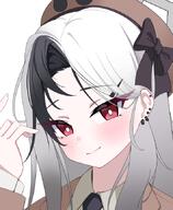 alternate_outfit artist:82jhin beauty_mark black_hair character:kayoko_(blue_archive) demon_horns ear_piercings halo horns in-series_category:gehenna_academy in-series_category:problem_solver_68 meta:cropped red_eyes series:blue_archive two-tone_hair white_hair // 552x672 // 252KB