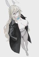 artist:kawatiw brown_eyes brown_hair bunny_suit character:akane_(blue_archive) character:akane_(bunny)_(blue_archive) glasses hair_down_the_middle halo in-series_category:cleaning_&_clearing in-series_category:millenium_science_school leotard long_hair meta:source_deprecated rabbit_ears series:blue_archive // 1420x2048 // 157KB
