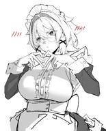 artist:LEviathan0902 flushed_face glasses heart_hands maid monochrome series:original short_hair // 3233x4000 // 715KB