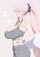 alternate_outfit artist:toma body_wings character:mika_(blue_archive) feathered_wings flushed_face halo in-series_category:tea_party in-series_category:trinity_general_school midriff pink_hair ponytail series:blue_archive sports_wear sweaty yellow_eyes // 2300x3250 // 254KB