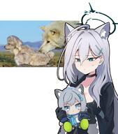 animal_ears artist:lilac_n_halo blue_eyes character:shiroko_(blue_archive) character:shiroko_terror_(blue_archive) dress grey_hair halo heterochromia in-series_category:abydos_high_school in-series_category:foreclosure_task_force long_hair series:blue_archive wolf_ears wolf_girl // 1220x1384 // 192KB