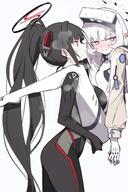 artist:heoburi35 beauty_mark black_hair bodysuit character:himari_(battle)_(blue_archive) character:himari_(blue_archive) character:rio_(battle)_(blue_archive) character:rio_(blue_archive) elf flushed_face halo in-series_category:millenium_science_school in-series_category:seminar in-series_category:super_phenomenon_task_force long_hair mechanical_halo pointed_ears ponytail purple_eyes red_eyes series:blue_archive steaming_body suspended_congress white_hair // 2000x3000 // 456KB