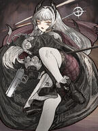 artist:thiccborb bird_girl character:irene_(arknights) eye_scar grey_eyes grey_hair head_wings in-series_category:iberia in-series_category:liberi long_hair series:arknights // 2400x3200 // 8.0MB
