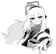 artist:hightway_420 character:key_(blue_archive) hair_down_the_middle halo in-series_category:game_development_department in-series_category:millenium_science_school long_hair monochrome pov series:blue_archive // 1004x978 // 201KB